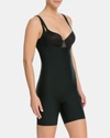 Spanx Thinstincts Open Bust Mid Thigh Bodysuit In Very Black