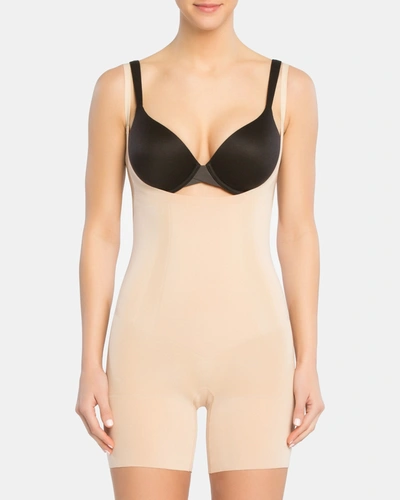 Spanx Oncore Open-bust Mid-thigh Bodysuit In Soft Nude In Neutral
