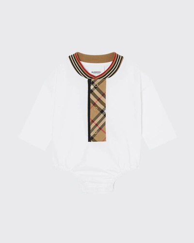 Burberry Kid's Knox Vintage Check Icon Stripe Playsuit In White