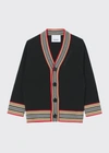 Burberry Boy's Graham Icon Stripe Wool-blend Cardigan In Black