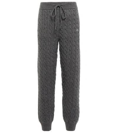 Gucci Logo-embroidered Cable-knit Cashmere Track Pants In Grey
