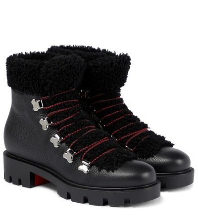 Christian Louboutin Edelvizir Shearling-lined Leather Ankle Boots In Black