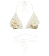 Magda Butrym 3d Flower Triangle Tech Bikini Top In Cream