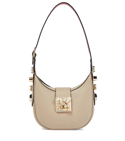 Christian Louboutin Carasky Medium Embellished Textured-leather Shoulder Bag In Feve Gold