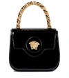 Versace Medusa Patent Chain Top-handle Crossbody Bag In Black- Gold