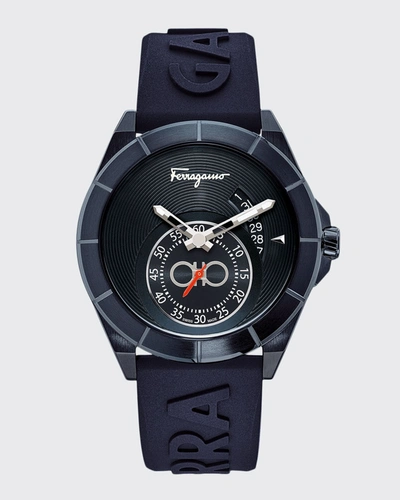 Ferragamo Men's 43mm Urban Ip Blue Watch W/ Silicone Strap