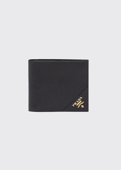 Prada Men's Saffiano Leather Bi-fold Wallet In Black