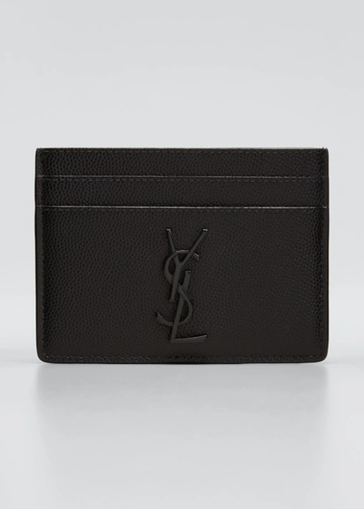 Saint Laurent Men's Tonal Ysl Logo Leather Card Holder