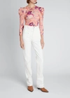 Isabel Marant Jen Floral-print Ruched Puff-sleeve Blouse In Papaya