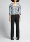Ganni Blue & Black Crispy Jacquard Blouse In Egret