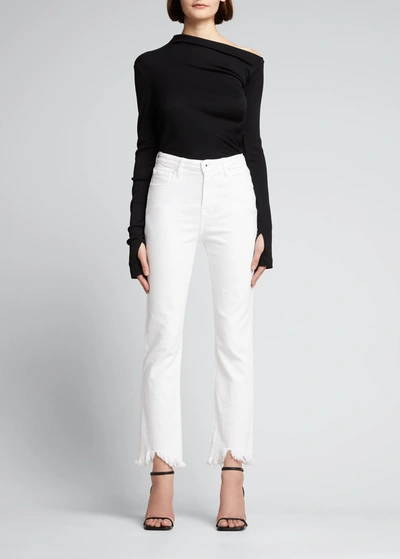 Jonathan Simkhai Standard River High Rise Straight Organic Stretch Jeans With Chewed Hem In White