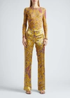 Etro Floral-print Flared Trousers In Gold