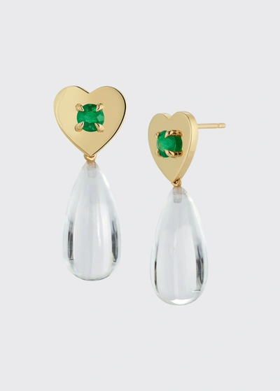 Jemma Wynne Prive Emerald Heart Rock Crystal Earrings