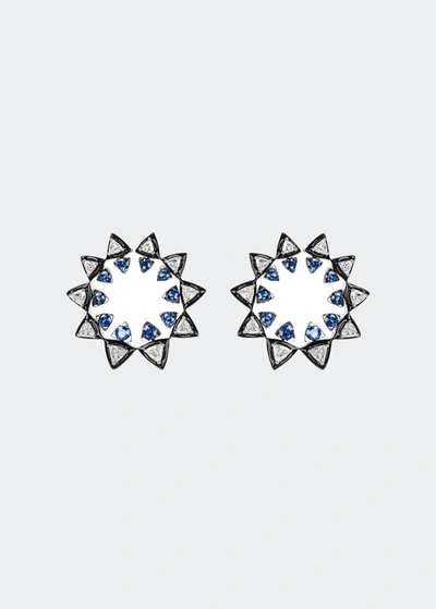 Nikos Koulis V 18k White Gold Diamond & Sapphire Sun Earrings