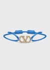 Valentino Garavani Crystal V Logo Slim Adjustable Bracelet In Niagara,blue