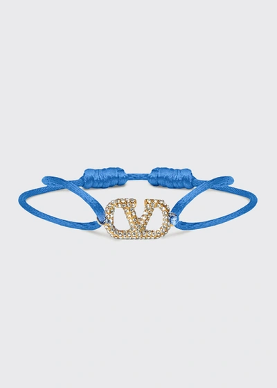 Valentino Garavani Crystal V Logo Slim Adjustable Bracelet In Niagara,blue