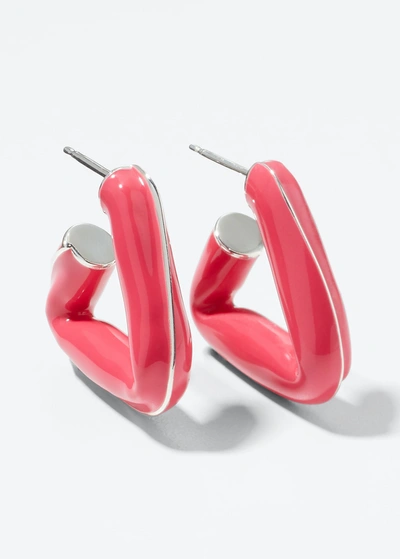 Bottega Veneta Triangular Enamel Hoop Earrings, Blue And Pink