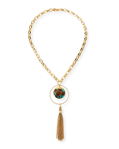 Devon Leigh Turquoise & Bronzite Tassel Pendant Necklace
