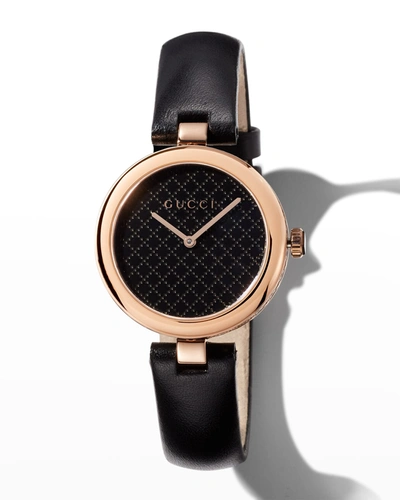 Gucci 32mm Diamantissima Watch With Leather Strap, Black/rose