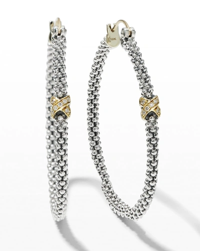 Lagos Caviar Lux Diamond-x Skinny Hoop Earrings W/ 18k Gold
