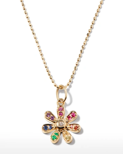 Sydney Evan 14k Rainbow Daisy Charm Necklace W/ Diamonds