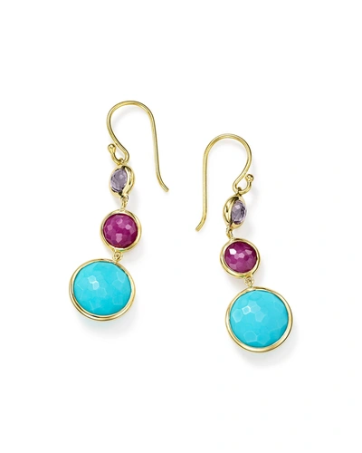 Ippolita 18k Yellow Gold Lollipop Amethyst, Turquoise & Clear Quartz Over African Ruby Doublet Three-stone Dr In Multi