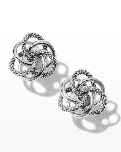 Lagos Silver Smooth/caviar Knot Stud Earrings