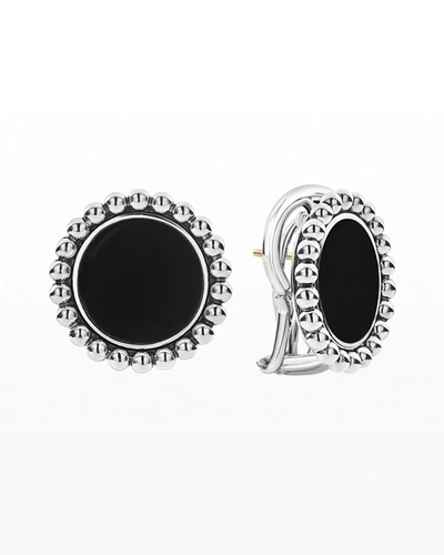 Lagos Maya Inlay Button Earrings, Onyx