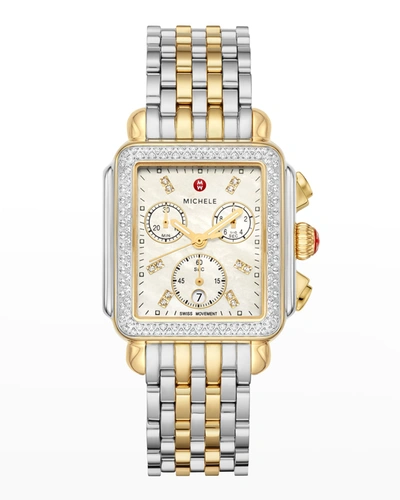 Michele Deco Two-tone Diamond Bracelet Watch