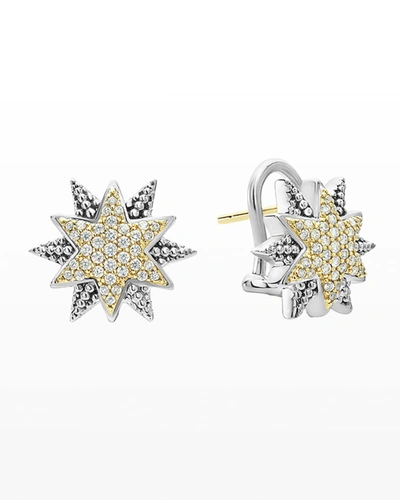 Lagos Sterling Silver & 18k Gold Star Stud Earrings With Diamonds
