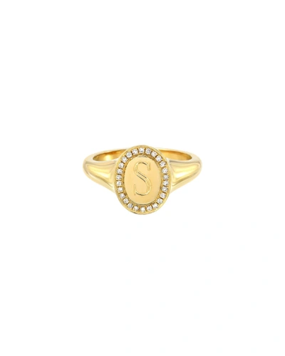 Zoe Lev Jewelry 14k Gold Diamond Signet Initial Ring