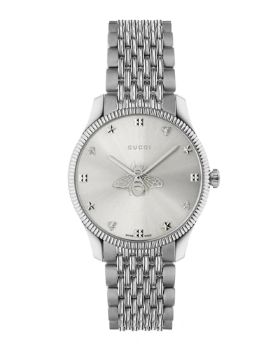 Gucci 36mm G-timeless Bee Watch With Bracelet Strap, Silver