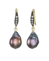 Margo Morrison Grey Baroque Pearl Earrings With White Sapphires On A Vermeil Top