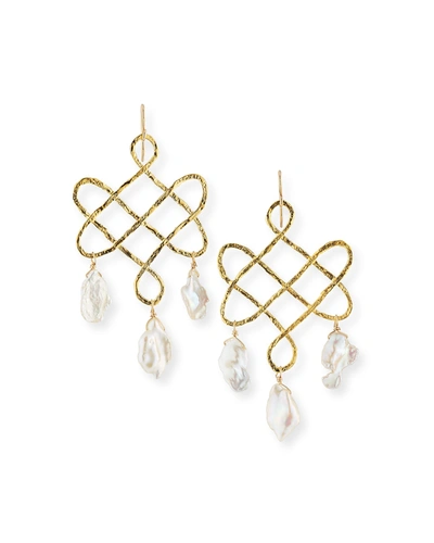 Devon Leigh Baroque Pearl Trellis Drop Earrings