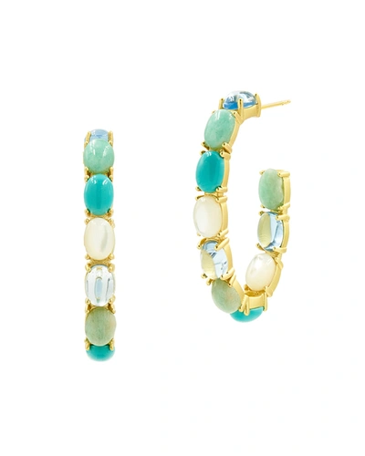 Freida Rothman Multi-stone & Mother-of-pearl Open Hoop Earrings