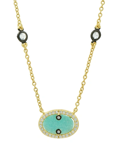 Freida Rothman Hint Of Sparkle Amazonite Oval Pendant Necklace