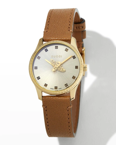 Gucci 29mm G-timeless Bee Watch With Taupe Leather Strap