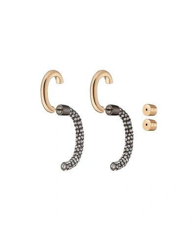 Demarson Convertible Pave Luna Earrings, Black/gold
