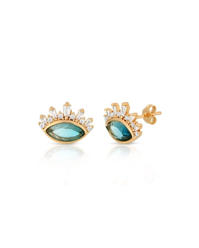 Elizabeth Stone Jewelry Blue Tourmaline Quartz Athena Stud Earrings