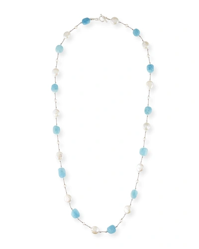 Margo Morrison Aquamarine & Pearl Coin Necklace, 35"