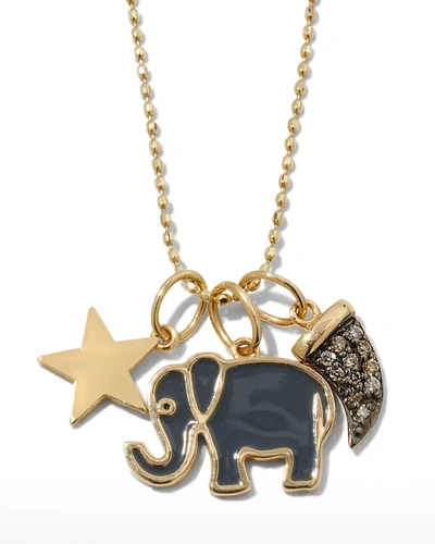 Sydney Evan 14k Enamel & Diamond Elephant Charm Necklace