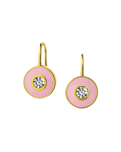 Syna 18k Pink Enamel Disc Earrings With Diamonds