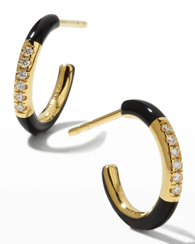 Ippolita 18k Yellow Gold Chimera Carnevale Stardust Diamond & Enamel Huggie Hoop Earrings In Black