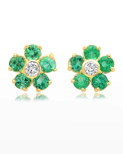 Jennifer Meyer Emerald Large Flower Stud Earrings With Diamonds