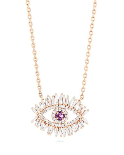 Suzanne Kalan Medium Pink Sapphire Evil Eye Pendant Necklace With Diamonds