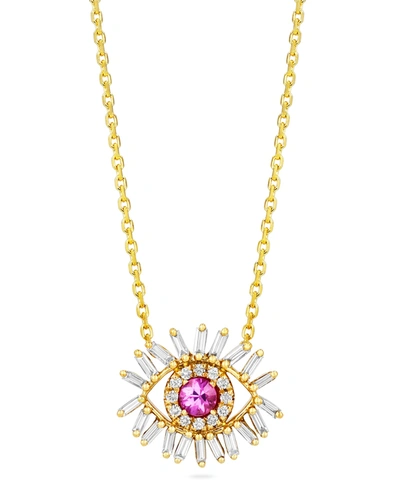 Suzanne Kalan Mini Pink Sapphire Evil Eye Pendant Necklace With Diamonds