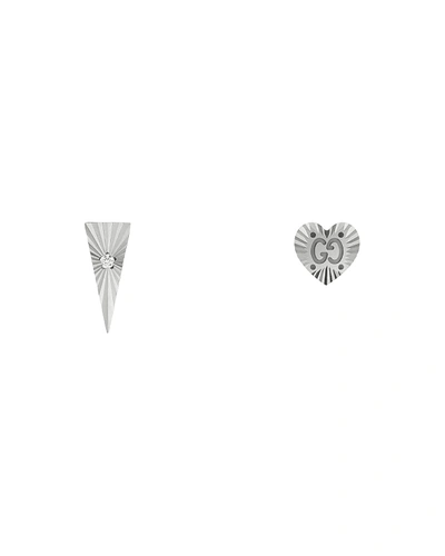 Gucci Gg Heart And Diamond Triangle Stud Earrings In White Gold