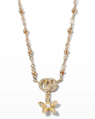 Gucci 18k Gold Diamond Flower Necklace W/ Micro Pearls