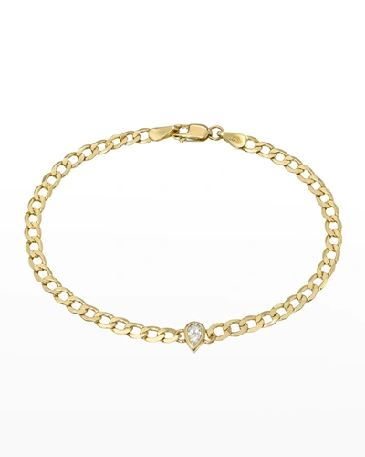Zoe Lev Jewelry 14k Gold Cuban Link Bracelet With Diamond Pear Bezel