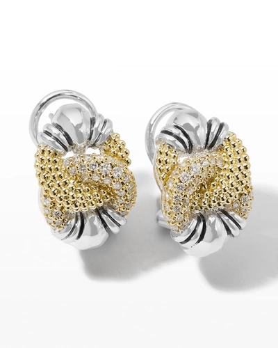 Lagos Caviar Lux Two-tone Diamond Caviar Knot Twist Omega Clip Earrings